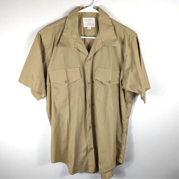 Creighton USA L USMC Style Khaki Utility Shirt Permanent Press Short Sleeve - Picture 1 of 4